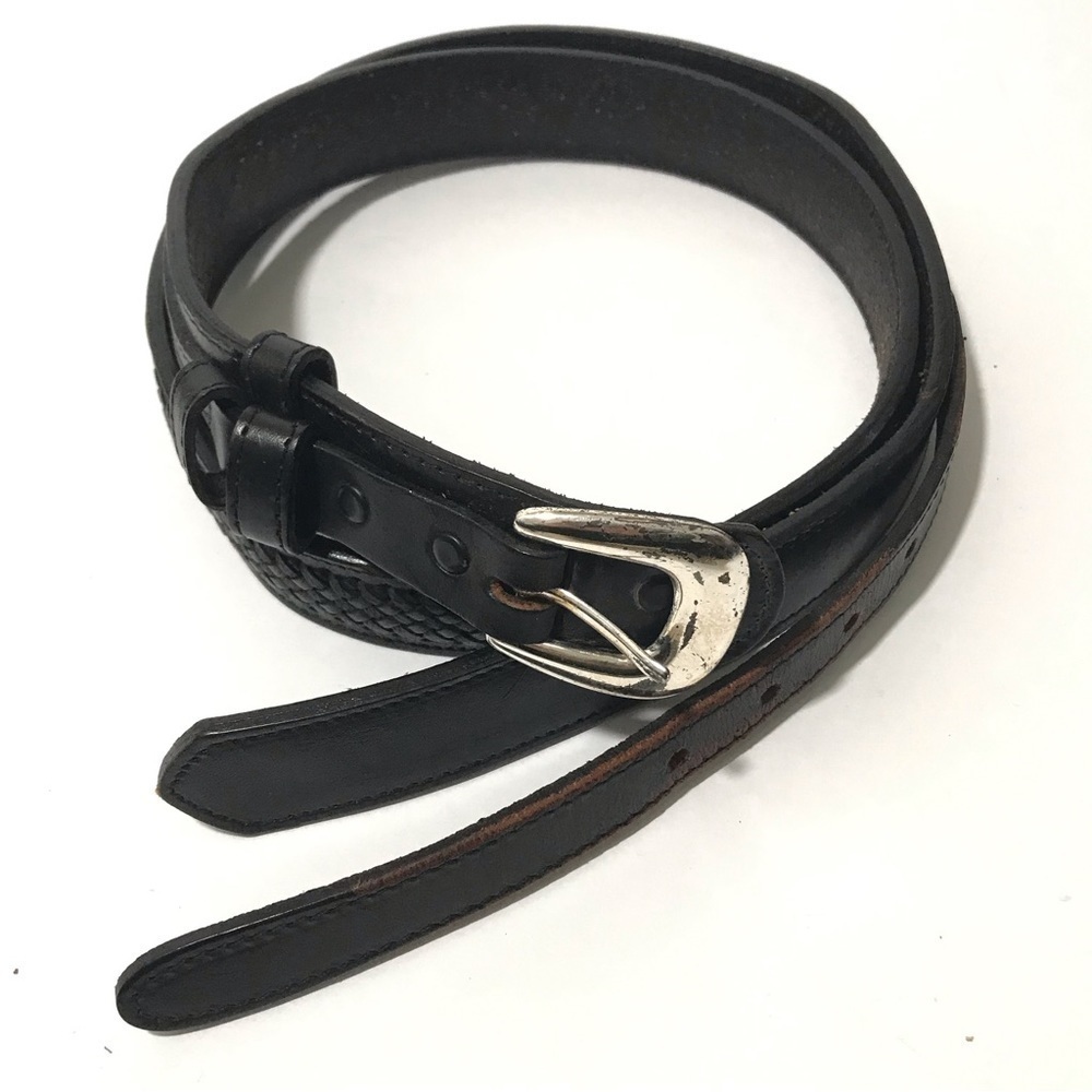 Dos Amigos Black Roped Double Strap Genuine Leather Belt Replaceable Buckle 42
